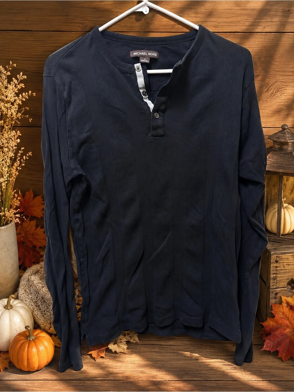 Michael Kors Men's Dark Black Long-Sleeve Henley